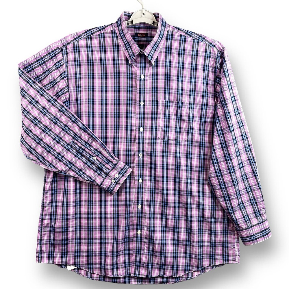 Overton Men's Dress Shirt Button Down Pink Blue White Casual Size XL